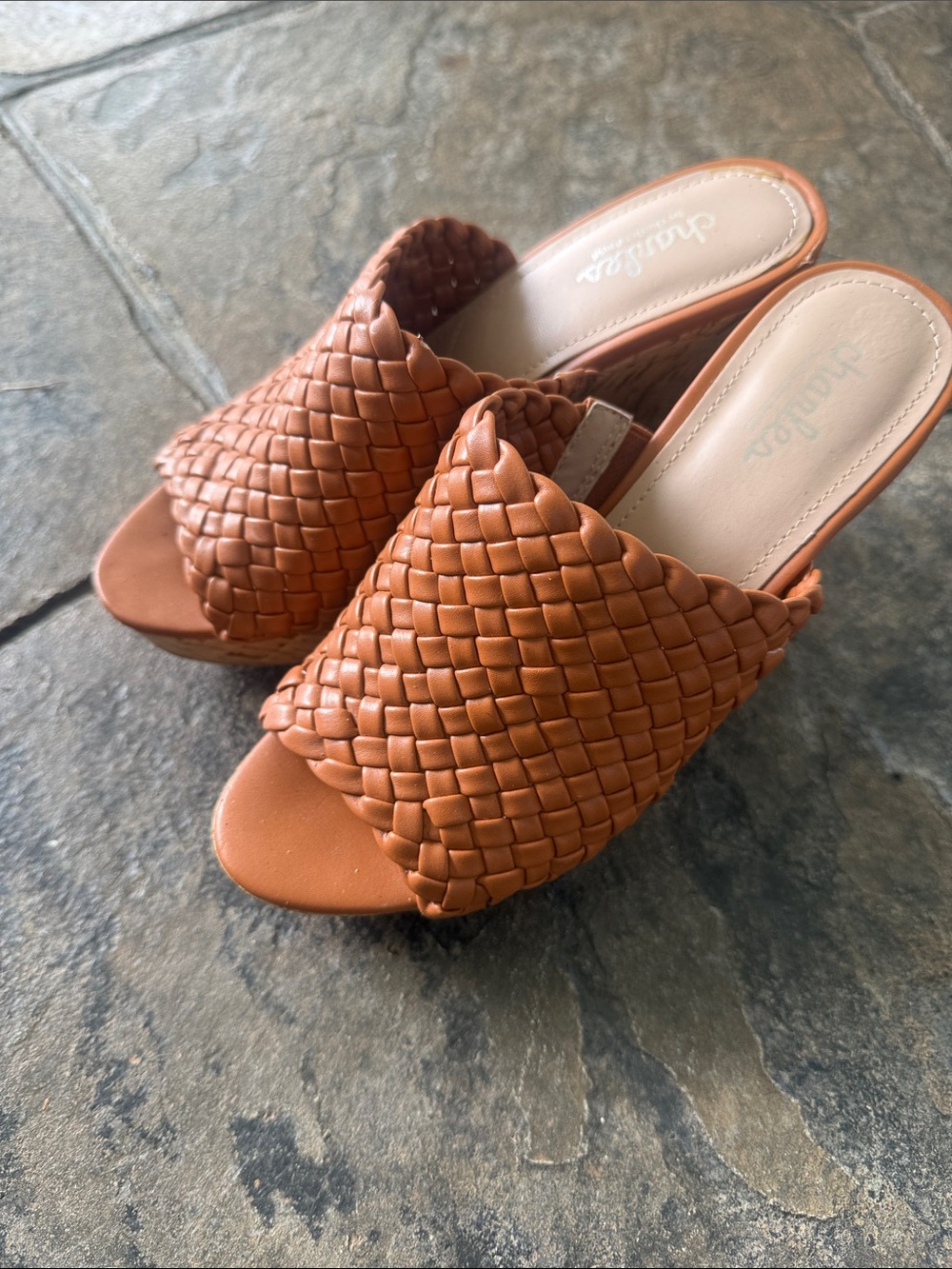 Woven Slide Mules in Burnt Orange